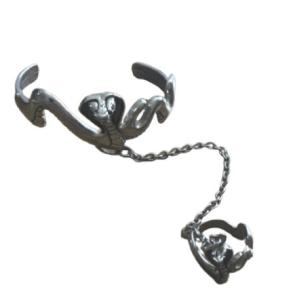 Silver cobra Snake Connected Ring  bracelet Set